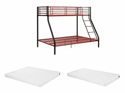 Vente-unique Cama Litera|Literas de 90x190 y 140x190 cm en acero negro y rojo con colchón ELEVATIO IV