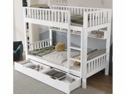 Merax Literas infantiles - 2 x 90 x 200 cm - con barandilla de seguridad + estantes + 2 cajones - MDF - Blanco Outlet