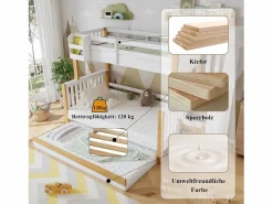 Literas 120x200 cm + 90x200 cm con cama nido 90x190 cm + 4 cajones - Madera + MDF - + natural^Merax Discount