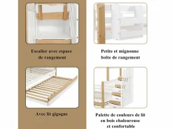 Literas 120x200 cm + 90x200 cm con cama nido 90x190 cm + 4 cajones - Madera + MDF - + natural^Merax Discount