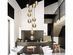 NETTLIFE Lámpara Suspendida|Lámpara colgante de mesa de comedor con altura ajustable y 10 luces de llama de vidrio