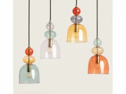 Ledkia Lámpara Colgante Metal y Cristal Baudelaire Rosa Multicolor New