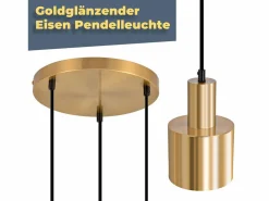 NETTLIFE Lámpara colgante para mesa de comedor, lámpara colgante vintage, 3 llamas, redonda, diseño moderno, E27 Dorado