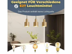 NETTLIFE Lámpara Suspendida|Lámpara colgante para mesa de comedor, estilo vintage, 3 luces, dorada, diseño moderno, de metal, E27