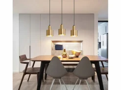 NETTLIFE Lámpara Suspendida|Lámpara colgante para mesa de comedor, estilo vintage, 3 luces, dorada, diseño moderno, de metal, E27