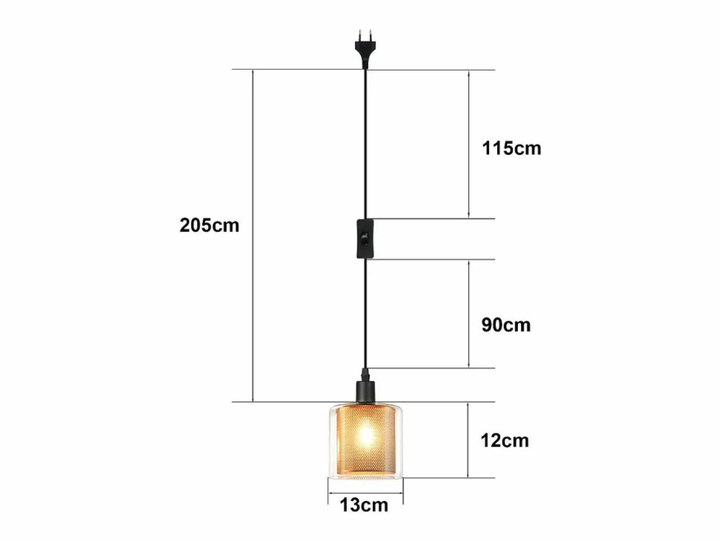 NETTLIFE Lámpara Suspendida|Lámpara colgante vintage de una llama: Lámpara colgante de cristal con enchufe e interruptor E14.