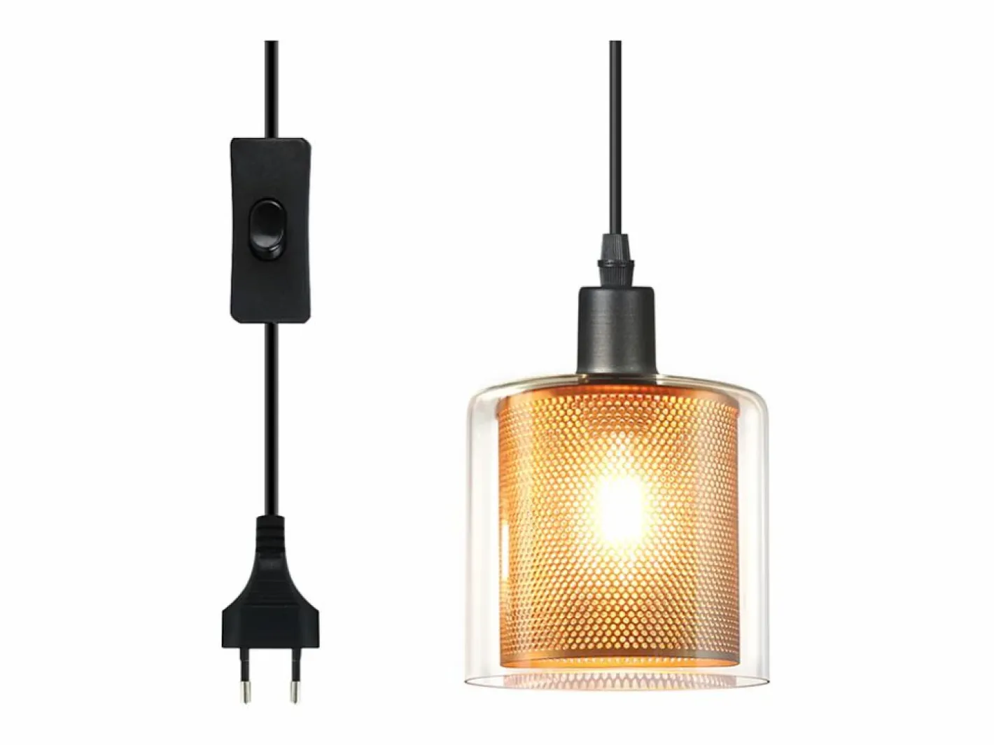 NETTLIFE Lámpara Suspendida|Lámpara colgante vintage de una llama: Lámpara colgante de cristal con enchufe e interruptor E14.