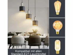 NETTLIFE Lámpara Suspendida|Lámpara colgante vintage para mesa de comedor, E27, 3 bombillas, para cocina, color y dorado