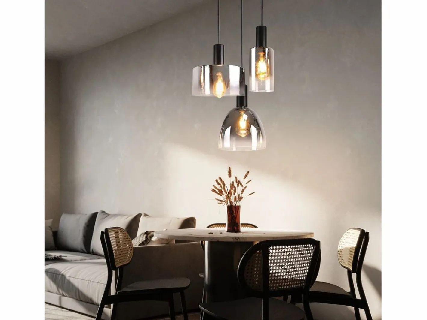 Lámpara colgante vintage para mesa de comedor, de cristal gris ahumado, E27, altura ajustable para sala de estar^NETTLIFE Online
