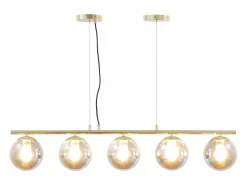 Lámpara de araña de metal y cristal ahumado brillante 5 globos, L. 100 x Alt. 120 cm, Dorado, SOFIA^OZAIA Best