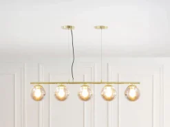 Lámpara de araña de metal y cristal ahumado brillante 5 globos, L. 100 x Alt. 120 cm, Dorado, SOFIA^OZAIA Best
