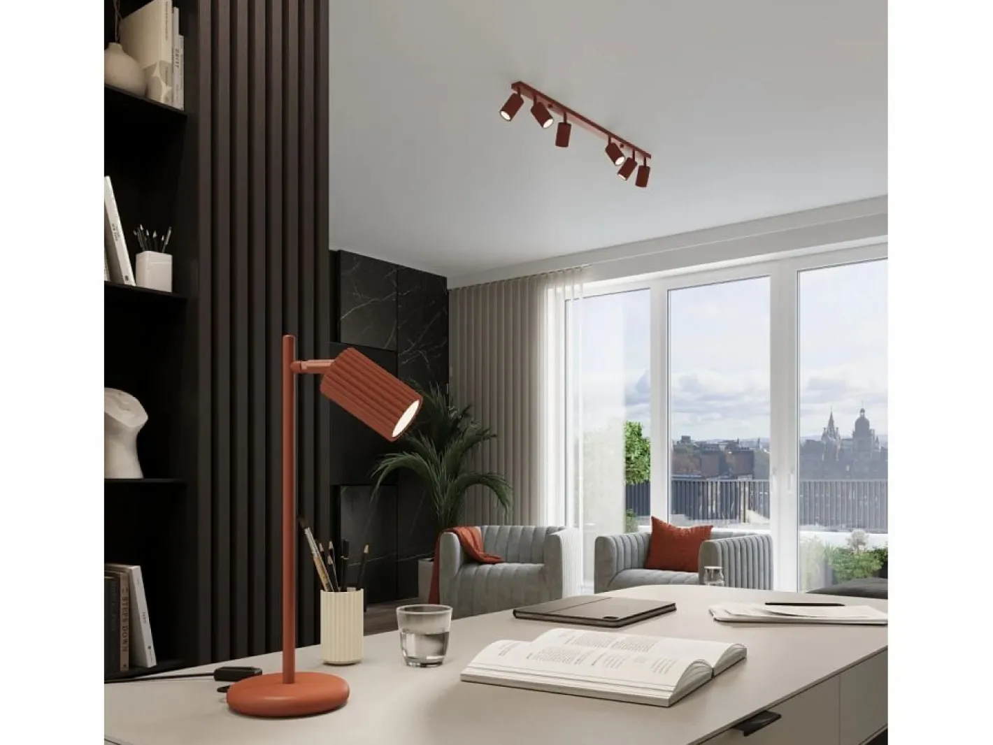 Sollux Lighting Lámpara de escritorio Gloow minimalista de aluminio - 1 fuentes luminosas 3000K - L.14,5 x A.43 cm - ocre Rojo Online