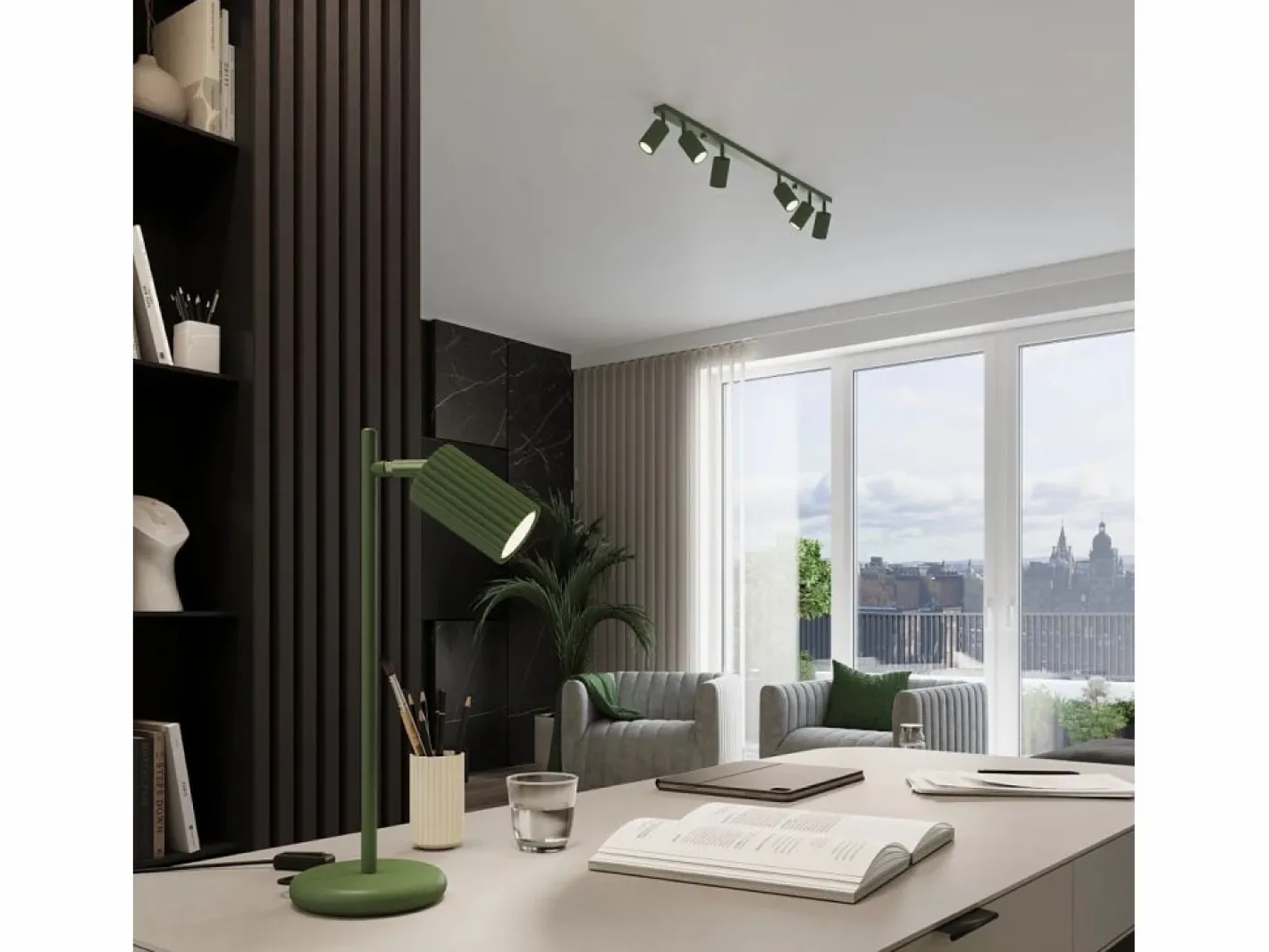 Sollux Lighting Lámpara De Escritorio|Lámpara de escritorio Gloow minimalista de aluminio - 1 fuentes luminosas 3000K - L.14,5 x A.43 cm - oliva