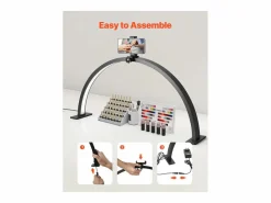Lámpara de Escritorio, SucceBuy, Lámpara de Escritorio 30 W en Forma de Media Luna con Soporte para Teléfono - Brillo Ajustable Negro Sale