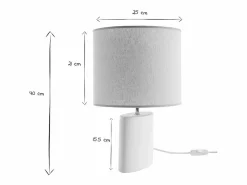 Miliboo Lámpara de mesa de cerámica blanca mate con pantalla de lino natural TIGA Blanco