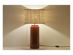 Miliboo Lámpara De Mesa|Lámpara de mesa de cerámica esmaltada con pantalla de rafia natural 64 cm MAJES