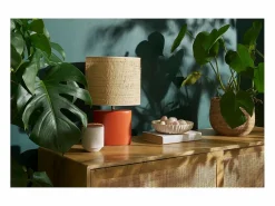 Miliboo Lámpara De Mesa|Lámpara de mesa de cerámica mate con pantalla de rafia natural 40 cm TIGA