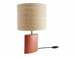 Miliboo Lámpara De Mesa|Lámpara de mesa de cerámica mate con pantalla de rafia natural 40 cm TIGA