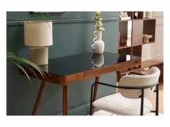 Miliboo Lámpara De Mesa|Lámpara de mesa de cerámica color mate con pantalla de lino natural TIGA