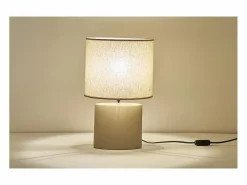 Miliboo Lámpara De Mesa|Lámpara de mesa de cerámica color mate con pantalla de lino natural TIGA