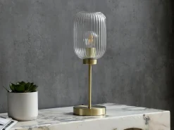 OZAIA Lámpara De Mesa|Lámpara de mesa de metal y cristal acanalado - An. 14 x Pr. 14 x Al. 43,5 cm - Oro - LOUXOR