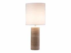 OZAIA Lámpara de mesa de tela y travertino D.25 x A.58 cm, Blanco y natural, ZAPANA Color natural claro / Blanco Online