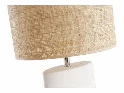 Lámpara de mesa étnica de cerámica blanca mate con pantalla de rafia TIGA^Miliboo Best