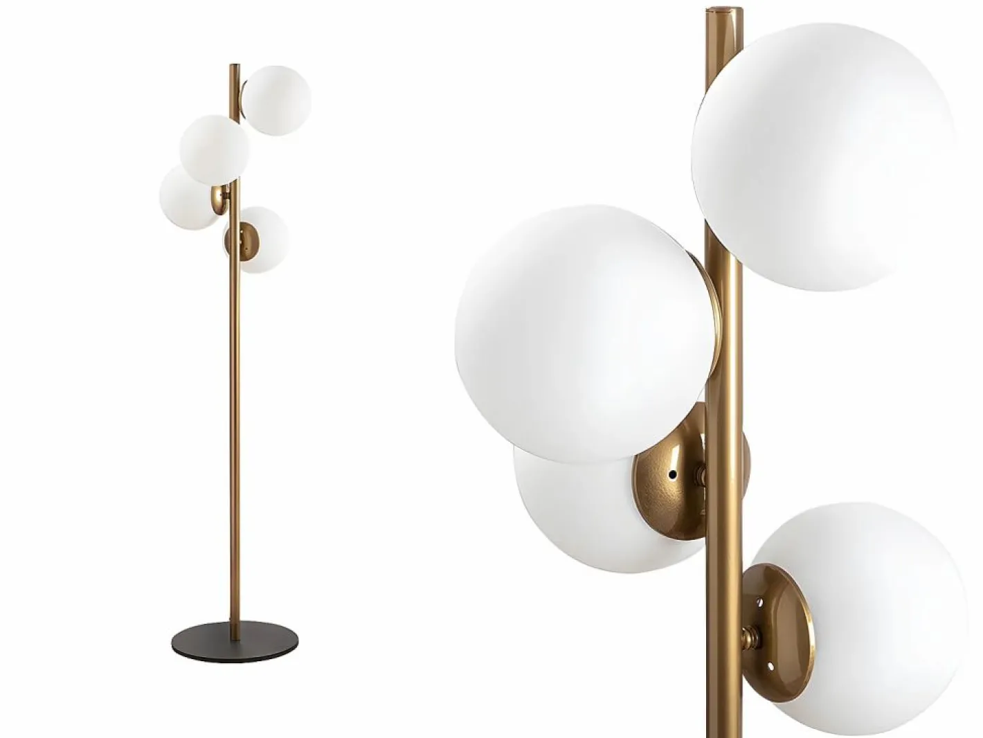 OZAIA Lámpara de metal y cristal 4 globos FAZE - Alt. 130 cm - y blanco Dorado Best