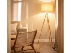 Ledkia Lámpara de Pie de Madera y Tela Wolby Beige Multicolor New