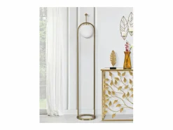 Lámpara de pie GLAMY ARC Ø 28X168 en metal dorado con pantalla de vidrio blanco^ Sale