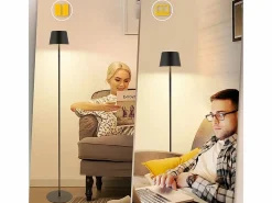 NETTLIFE Lámpara De Pie|Lámpara de pie LED para salón de 120 cm: Lámpara de pie solar para exterior táctil regulable 3000K-6500K con batería recargable USB-C altura ajustable