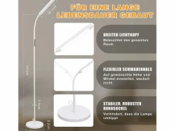 NETTLIFE Lámpara De Pie|Lámpara de pie LED para sala de estar, regulable, blanca, 11 W, flexible, 360°, para sofá