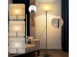 NETTLIFE Lámpara De Pie|Lámpara de pie LED regulable con pantalla de tela retro para sala de estar, con interruptor de tiro