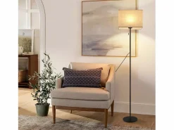 NETTLIFE Lámpara De Pie|Lámpara de pie LED regulable con pantalla de tela retro para sala de estar, con interruptor de tiro
