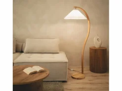 Ledkia Lámpara de Pie Madera Luanda Blanco Discount