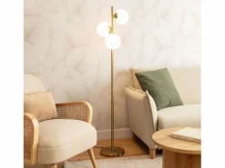 Lámpara de Pie Metal y Cristal Moonlight Brass Round 3 Focos Dorado^Ledkia Discount