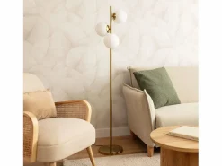 Lámpara de Pie Metal y Cristal Moonlight Brass Round 3 Focos Dorado^Ledkia Discount
