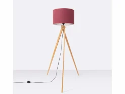 Lámpara de pie Natt moderno de tela/PVC/madera - 1 fuentes luminosas - L.77 x A.140 cm - burdeos/madera natural^Sollux Lighting Outlet