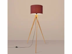 Lámpara de pie Natt moderno de tela/PVC/madera - 1 fuentes luminosas - L.77 x A.140 cm - burdeos/madera natural^Sollux Lighting Outlet