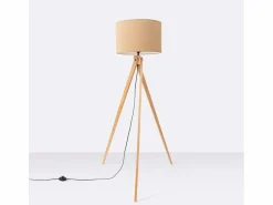 Lámpara de pie Natt moderno de tela/PVC/madera - 1 fuentes luminosas - L.77 x A.140 cm - color topo/madera natural^Sollux Lighting Best