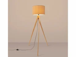 Lámpara de pie Natt moderno de tela/PVC/madera - 1 fuentes luminosas - L.77 x A.140 cm - color topo/madera natural^Sollux Lighting Best