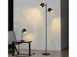 NETTLIFE Lámpara De Pie|Lámpara de pie 2 bombillas de metal dorado E14 Lámpara de pie industrial retro