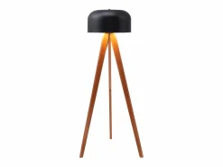 OZAIA Lámpara de pie trípode en madera de caucho y metal D.42 x Alt.145 cm - Natural y negro - PAVICO Negro / Color natural oscuro Clearance