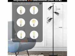 NETTLIFE Lámpara De Pie|Lámpara de pie vintage para sala de estar 3 llamas de vidrio casquillo E14 lámpara de mesa ajustable de metal 350