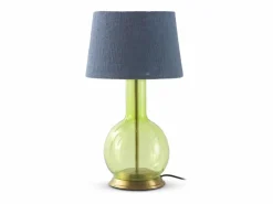 Lámpara de sobremesa cristal con tulipa de algodón azul Verde Outlet