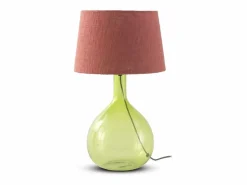 Lámpara de sobremesa cristal con tulipa de algodón terracota^ Discount