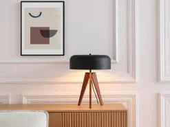 OZAIA Lámpara De Mesa|Lámpara de sobremesa madera y negro D.36 x Alt.45 cm - PAVICO