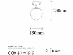 OZAIA Lámpara de techo de metal con globo - D. 15 x H. 23 cm - BARLATI Dorado Outlet