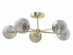 OZAIA Lámpara de techo de metal y vidrio ahumado brillante - 5 globos - D. 58,5 x Alt. 21 cm - Dorado - SOFIA Gris / Dorado New