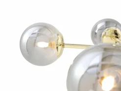 OZAIA Lámpara de techo de metal y vidrio ahumado brillante - 5 globos - D. 58,5 x Alt. 21 cm - Dorado - SOFIA Gris / Dorado New